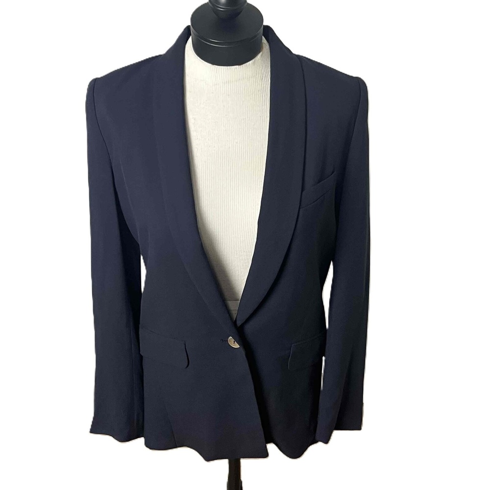 H&M Navy Suit Single Breasted 1-Button Vented Shawl Lapel‎ Jacket Size 8